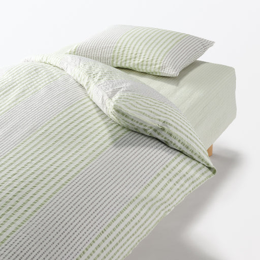 Cotton Seersucker Pillowcase Green Stripe MUJI