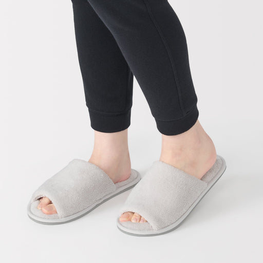 Cotton Pile Open Toe Slippers Gray MUJI