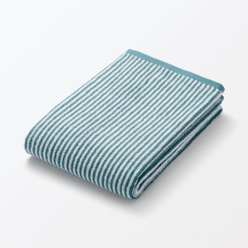 Cotton Twin Pile Bath Towel Blue Green Stripe MUJI