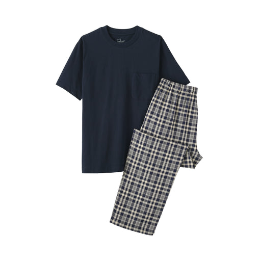 Double Gauze Loungewear Set Navy Check MUJI