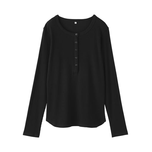 Lyocell Blend Rib Henley T-Shirt Black MUJI