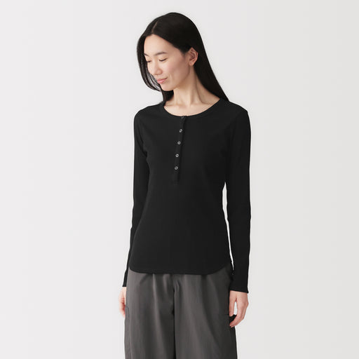 Lyocell Blend Rib Henley T-Shirt MUJI