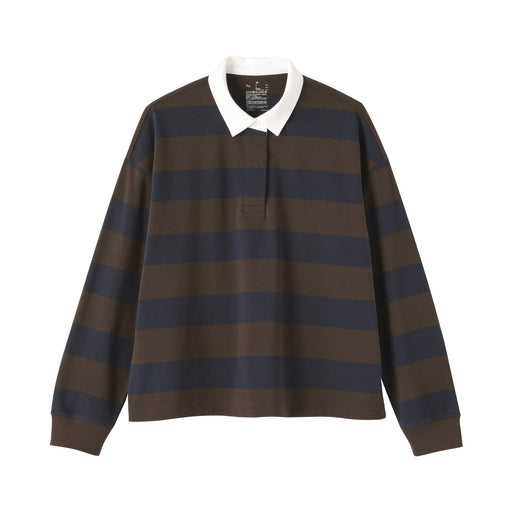 Cotton Jersey Rugby Shirt Brown Stripe MUJI