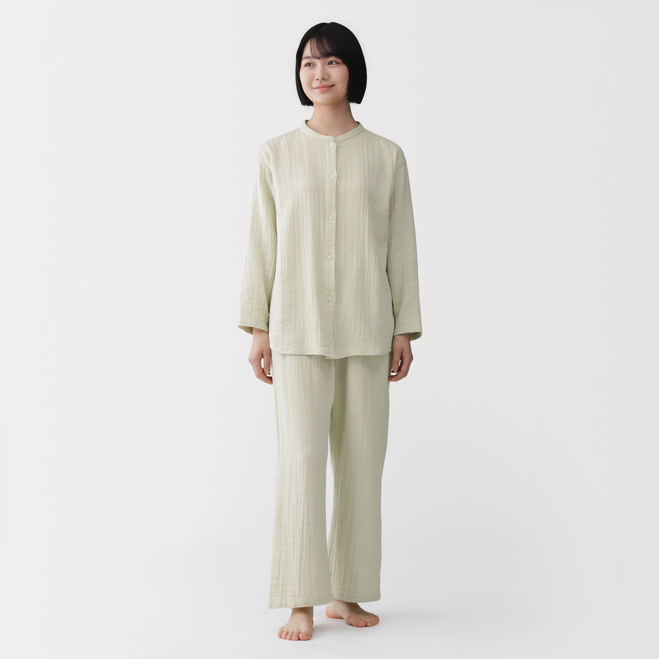Side Seamless Gauze Pajamas Leaf Green MUJI