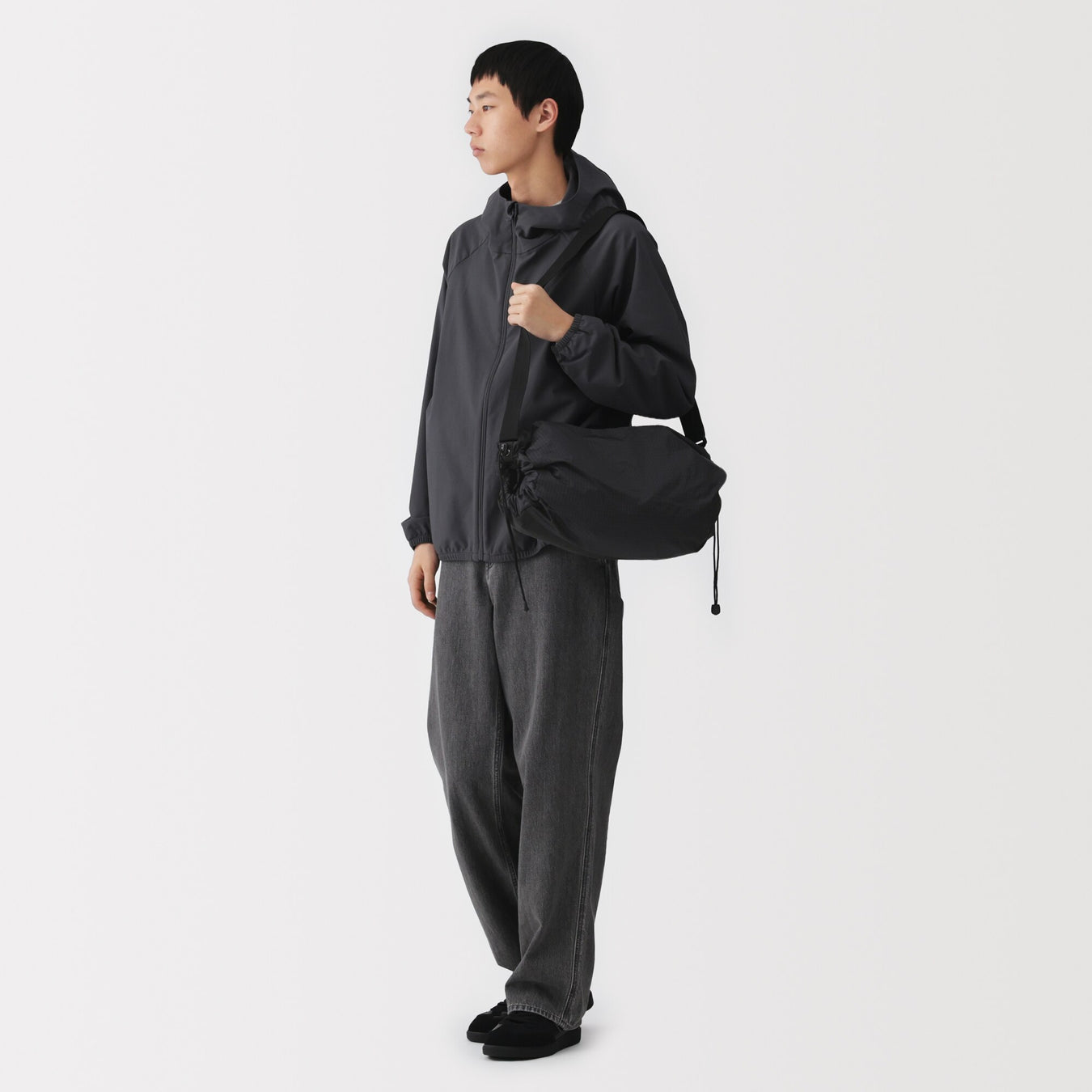 Water Repellent Ripstop Shoulder Bag Black MUJI