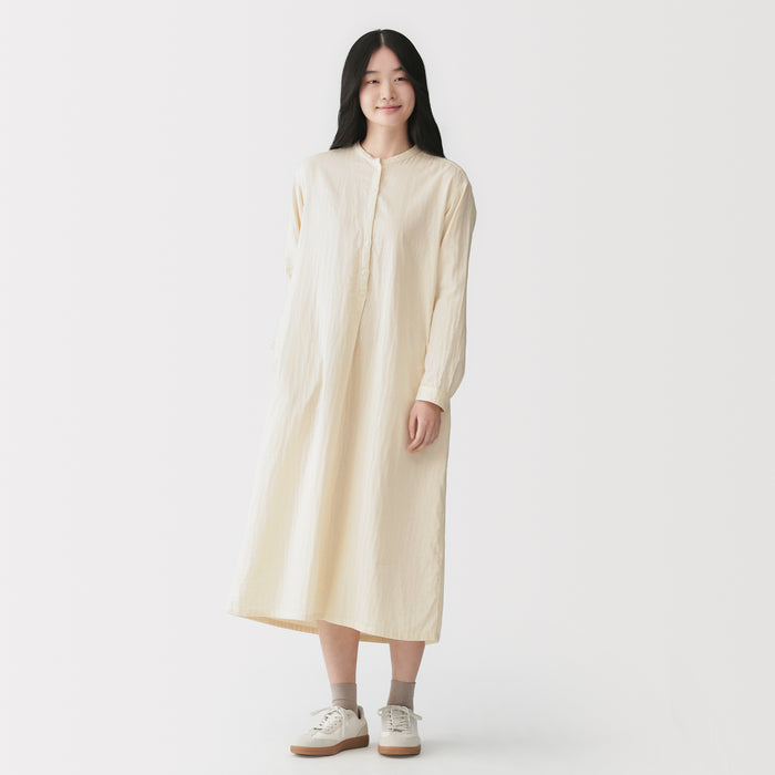muji long sleeve dress Ladies' Washed Linen Long Sleeves Shirt Dress