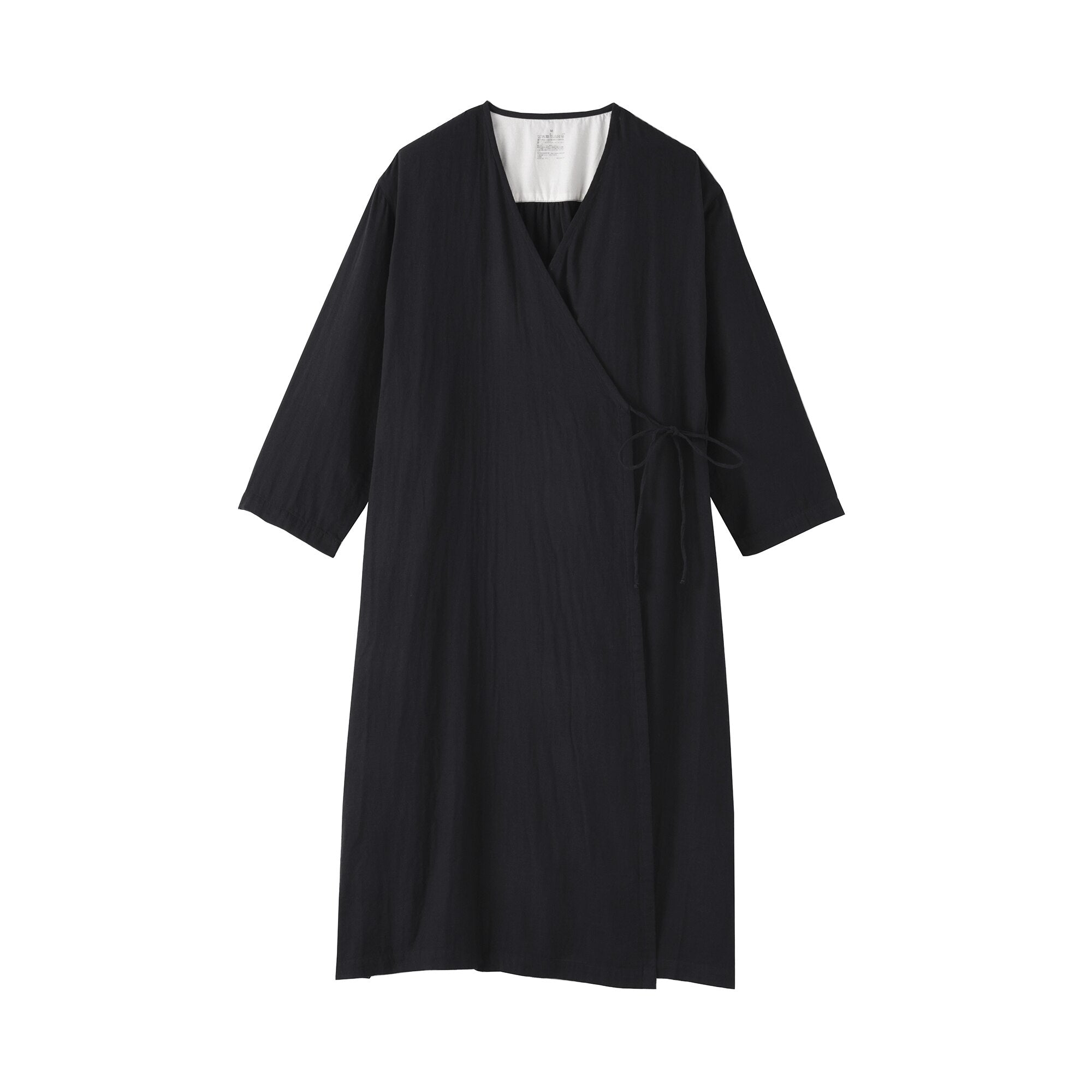 muji black dress Women's High-Twist Veil French Sleeve Dress
