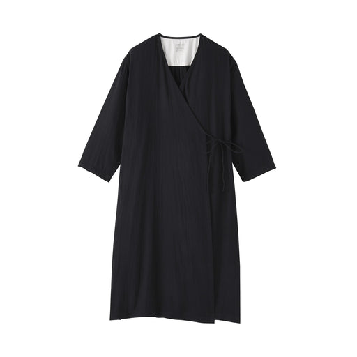 Kapok Blend Double Gauze Wrap Dress Black MUJI