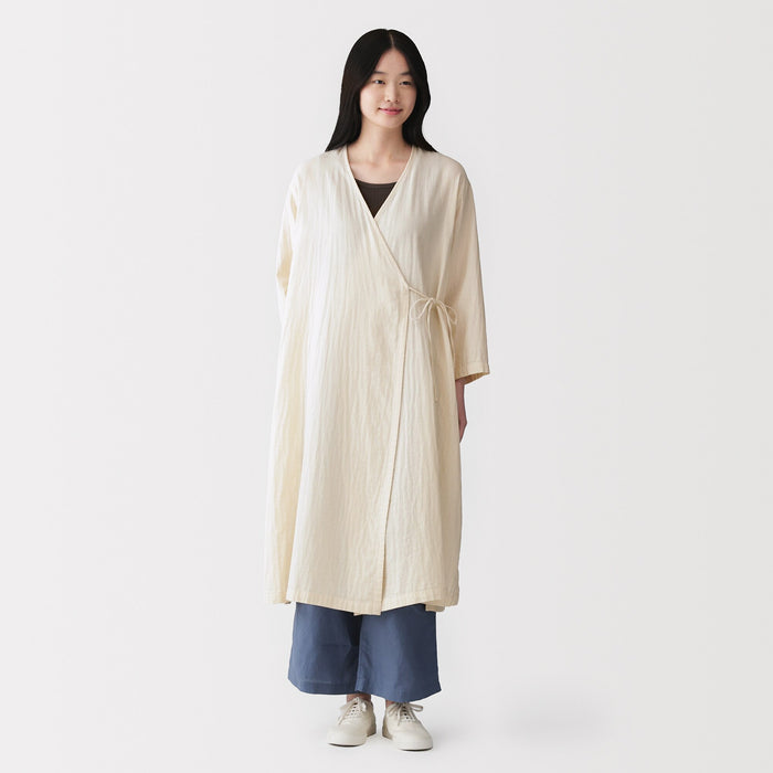 muji dress Kapok Blend Double Gauze Wrap Dress | Shirt Dresses