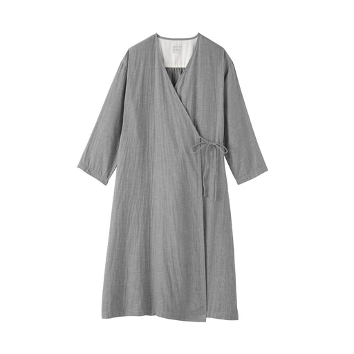Kapok Blend Double Gauze Wrap Dress Gray Stripe MUJI