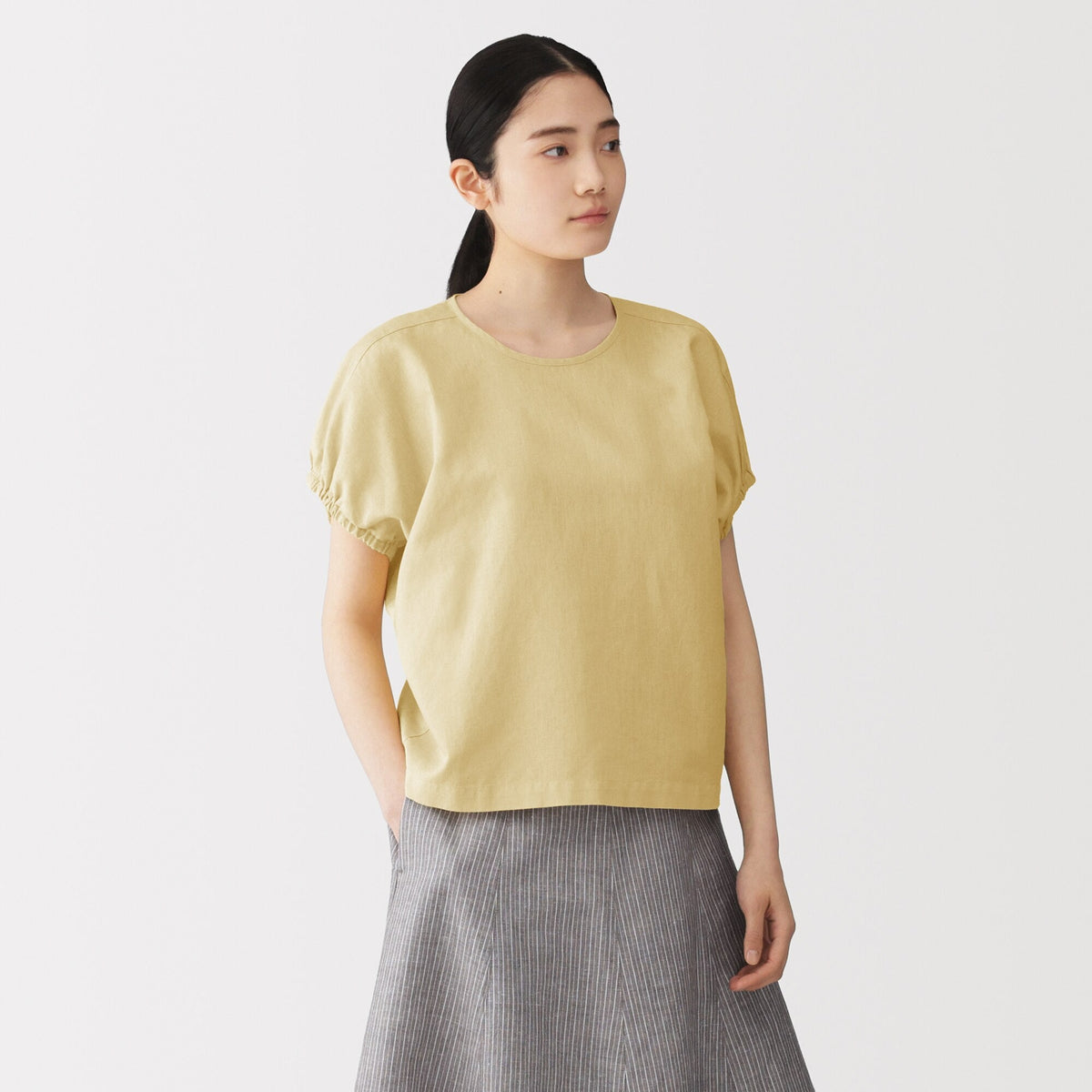 MUJI — Hemp Cotton Gather Sleeve Blouse