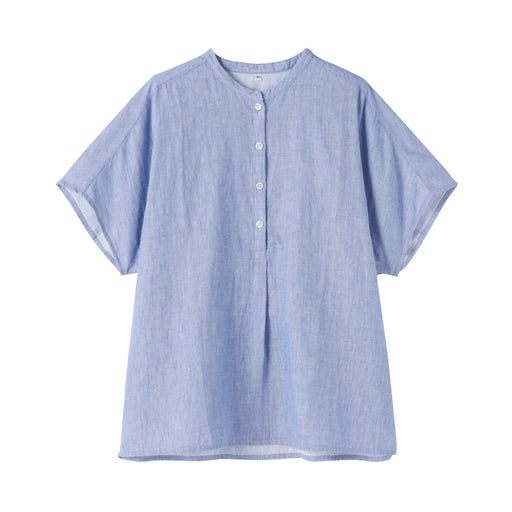 Kapok Blend Double Gauze Blouse Saxe Blue Stripe MUJI