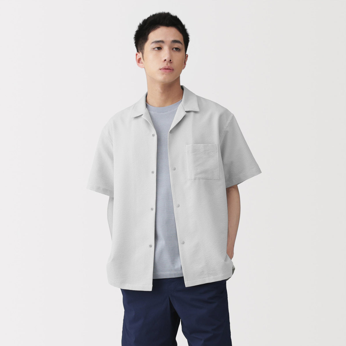 Seersucker Open Collar Shirt | Men's Tops | MUJI USA