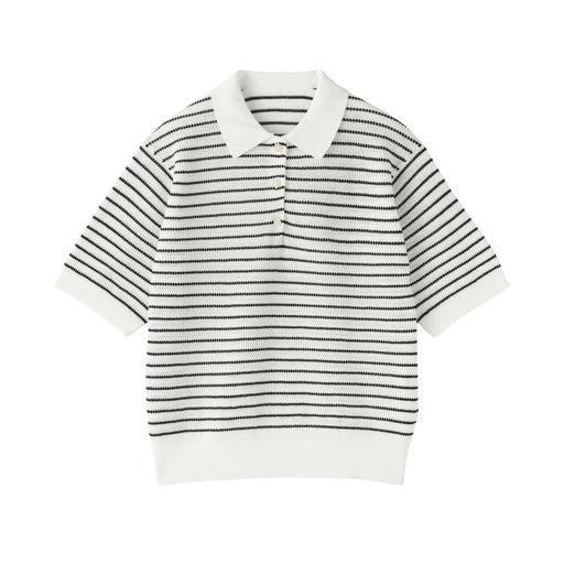 High-Twist Cotton Polo Sweater Off White Stripe MUJI