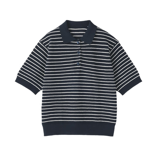 High-Twist Cotton Polo Sweater Navy Stripe MUJI