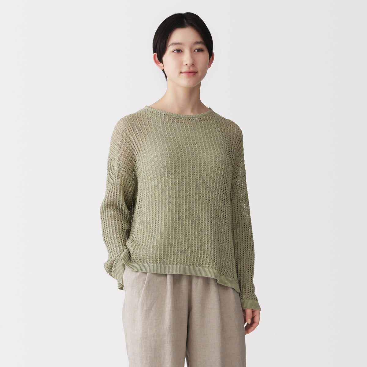 Pattern Muji Linen Blend Mesh Wide Sweater | Spring Knits | MUJI USA