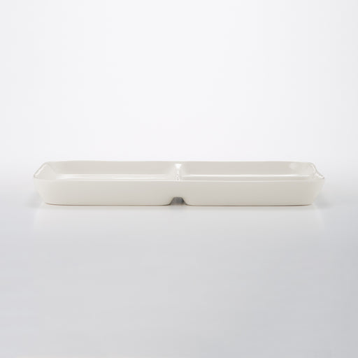 Beige Porcelain Square Plate with Partition Large MUJI