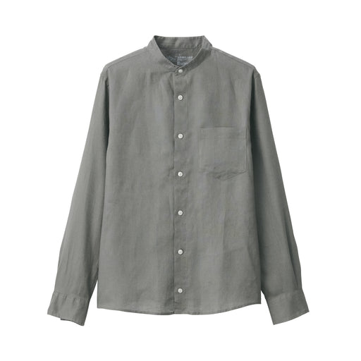 Men's French Linen Washed Stand Collar Shirt Gray MUJI