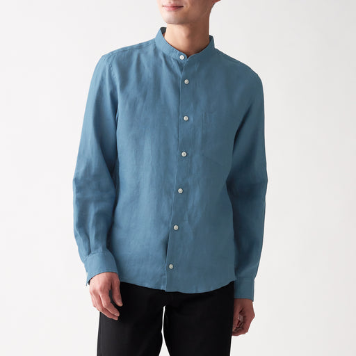 Men's French Linen Washed Stand Collar Shirt MUJI