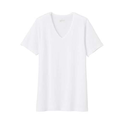 Men's Heat Generating Cotton V-Neck Short Sleeve T-Shirt White MUJI