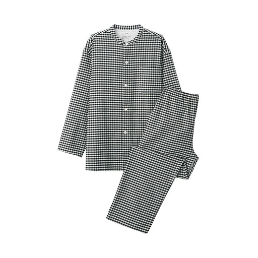 Men's Side-Seamless Flannel Stand Collar Pajamas Black Check MUJI