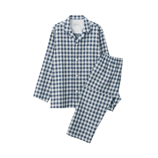 Men's Side Seamless Double Gauze Pajamas Navy Check MUJI