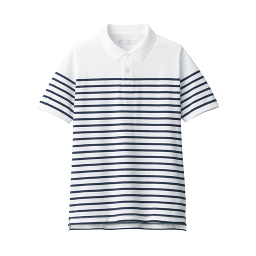 Men's Washed Pique Polo Shirt White Stripe MUJI
