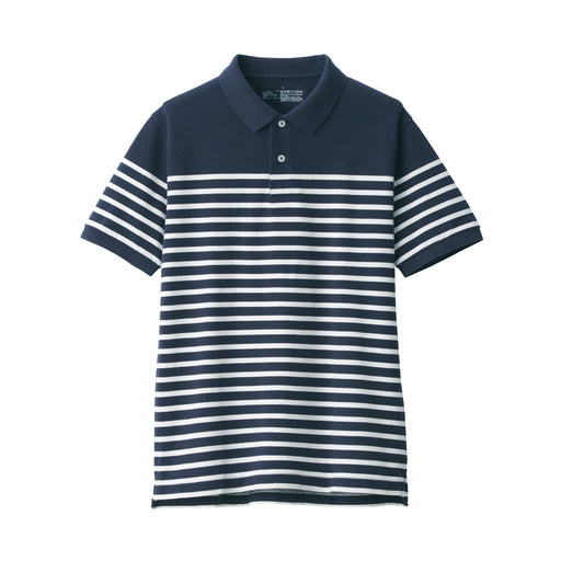 Men's Washed Pique Polo Shirt Dark Navy Stripe MUJI