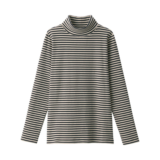 Women's Stretch Ribbed Turtle Neck Patterned Long Sleeve T-Shirt Light Beige Pattern MUJI