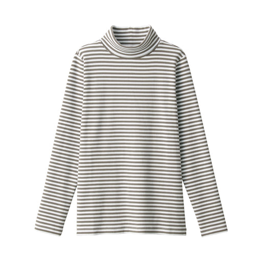 Women's Stretch Ribbed Turtle Neck Patterned Long Sleeve T-Shirt Grayish Brown Pattern MUJI