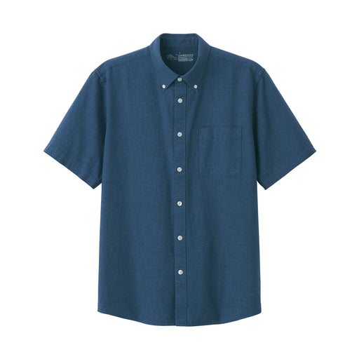 Men's Washed Oxford Button Down Short Sleeve Shirt Smoky Blue MUJI