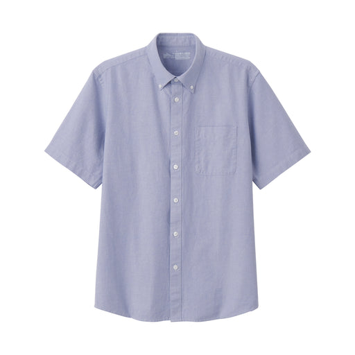 Men's Washed Oxford Button Down Short Sleeve Shirt Lavender MUJI