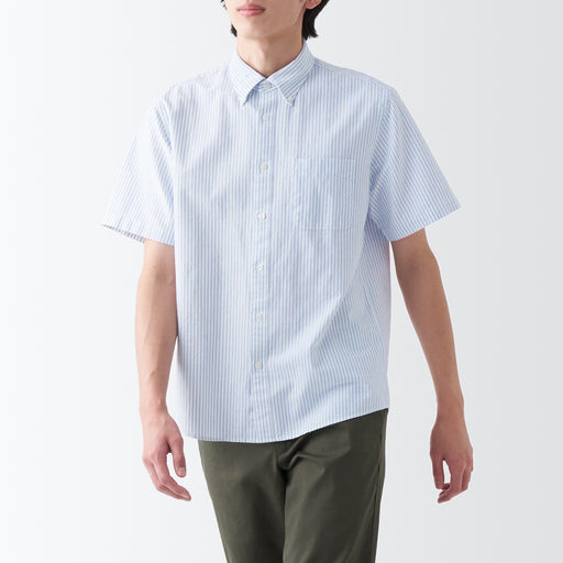 Men's Washed Oxford Button Down Patterned Short Sleeve Shirt MUJI