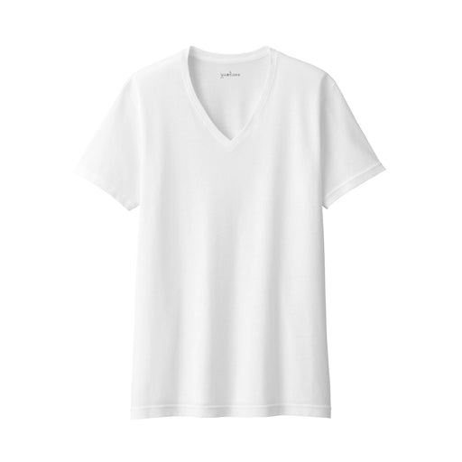 Men's Breathable Cotton V-Neck Short Sleeve T-Shirt White MUJI