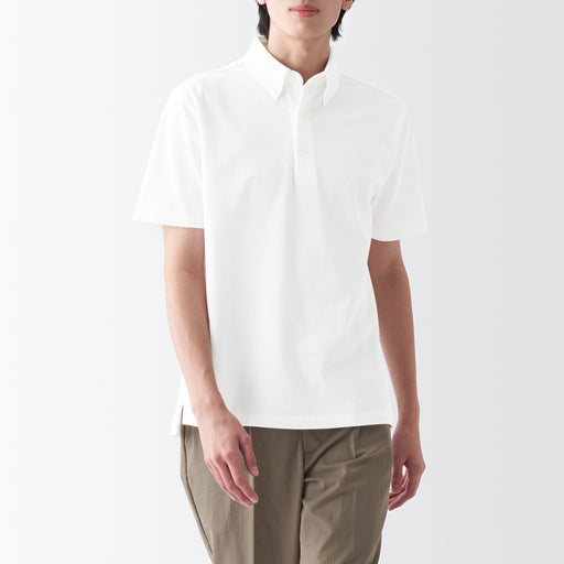 Men's Cool Touch Pique Button Down Polo Shirt White MUJI