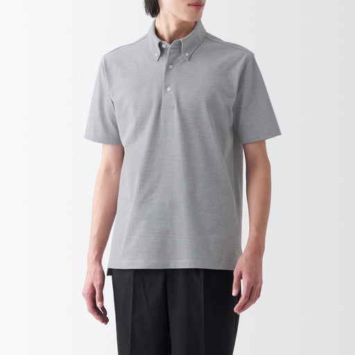 Men's Cool Touch Pique Button Down Polo Shirt Light Gray MUJI