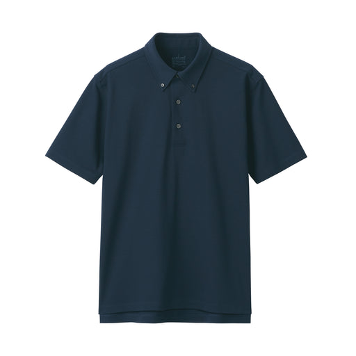Men's Cool Touch Pique Button Down Polo Shirt Dark Navy MUJI