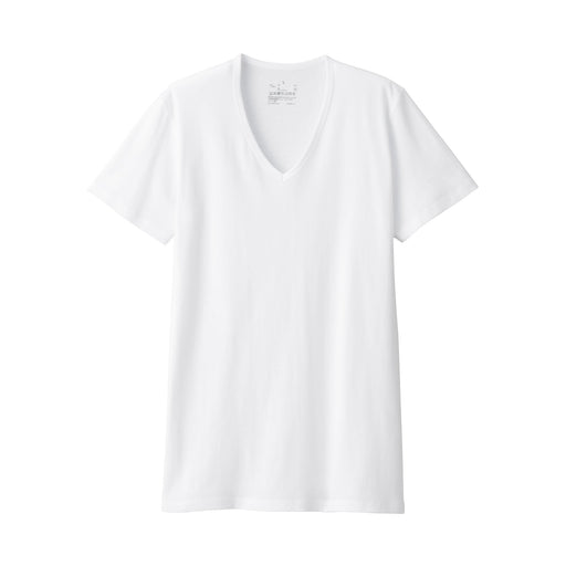 Men's Side Seamless Ribbed V Neck T-Shirt White MUJI