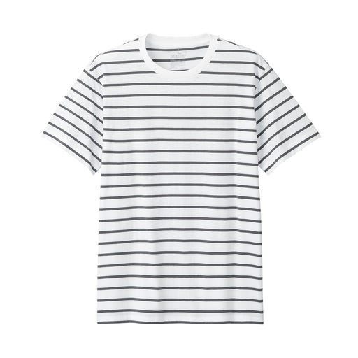 Men's Washed Jersey Crew Neck Short Sleeve Stripe T-Shirt Dark Gray Stripe MUJI