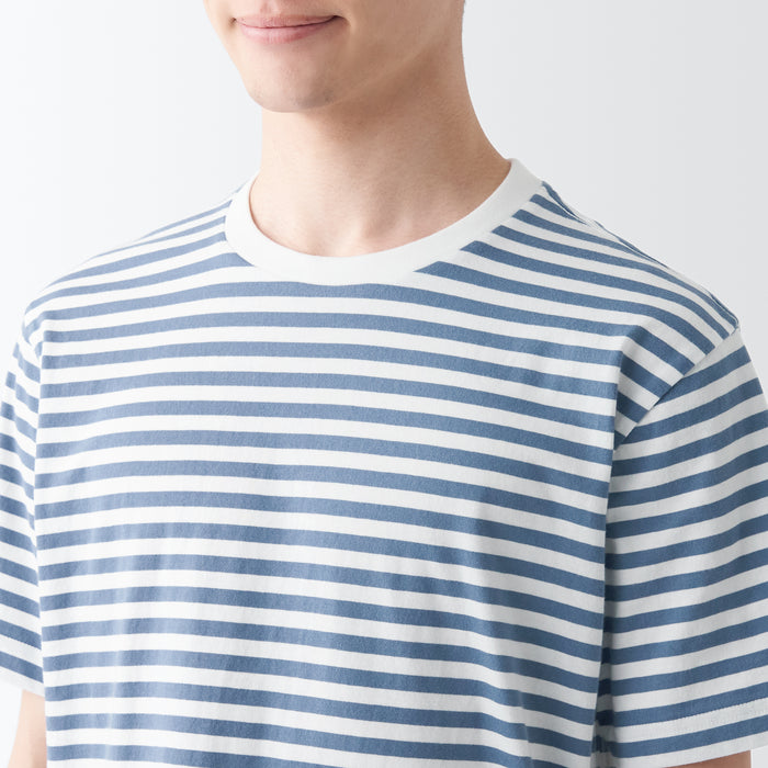 Men's Washed Jersey Crew Neck Short Sleeve Stripe T-Shirt | MUJI USA
