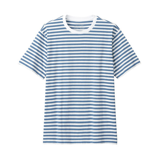 Men's Washed Jersey Crew Neck Short Sleeve Stripe T-Shirt Blue Stripe MUJI