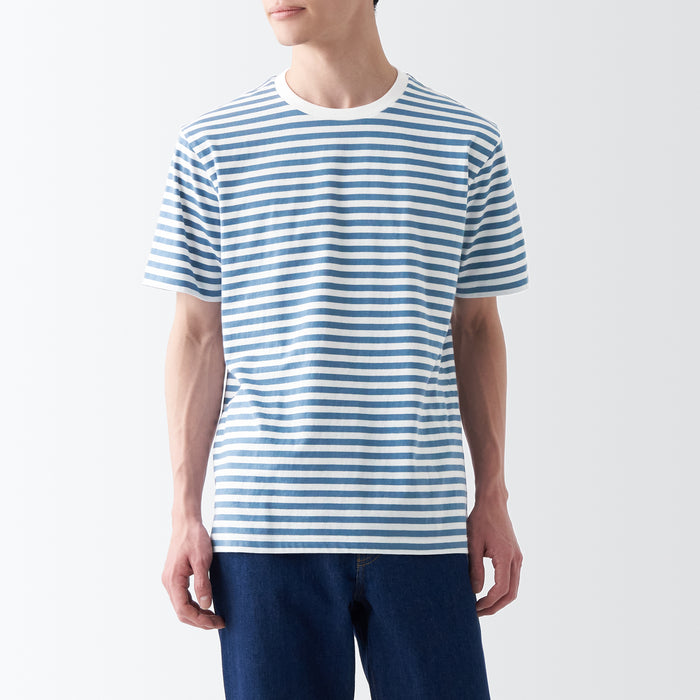 Men's Washed Jersey Crew Neck Short Sleeve Stripe T-Shirt | MUJI USA