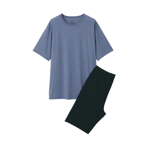 Men's Polyester Rayon Short Sleeve Loungewear Set Smoky Blue MUJI