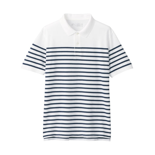 Men's Washed Pique Striped Polo Shirt White Stripe MUJI