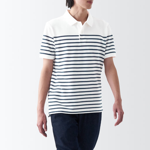 Men's Washed Pique Striped Polo Shirt MUJI
