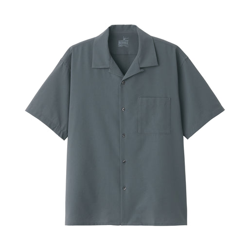 Men's Seersucker Open Collar Short Sleeve Shirt Charcoal Gray MUJI
