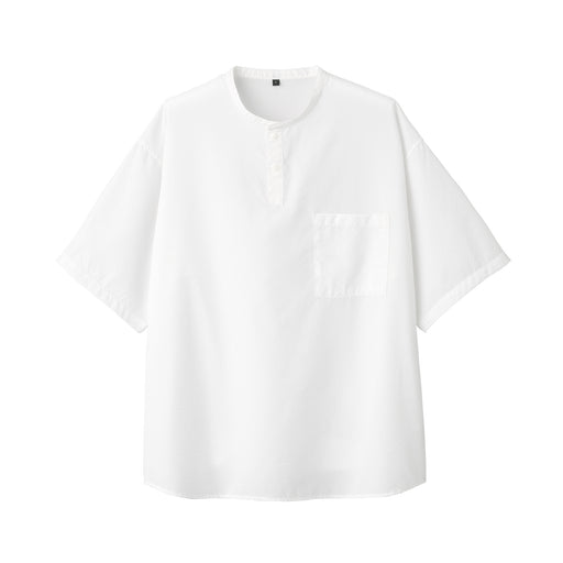 Men's Seersucker Henry Neck Woven T-Shirt White MUJI