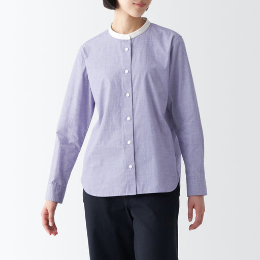 Women's Washed Broad Stand Collar Long Sleeve Shirt MUJI