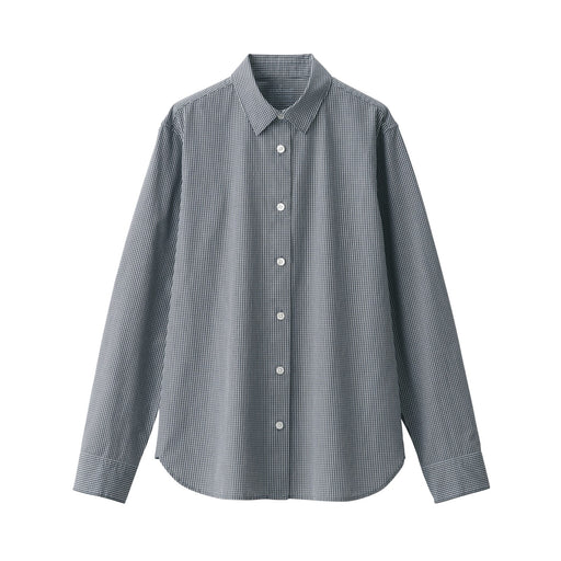 Women's Washed Broad Regular Collar Long Sleeve Shirt Gray Check MUJI