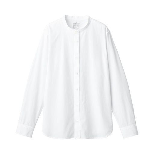 Women's Washed Broad Stand Collar Long Sleeve Shirt White MUJI